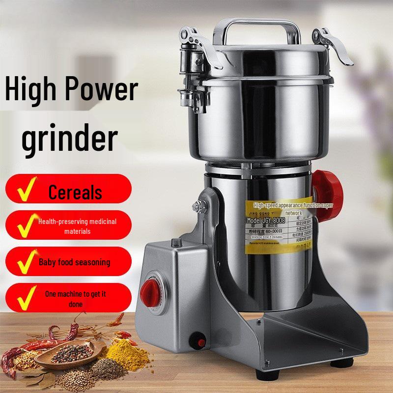 304 Stainless Steel Grain and Herb Grinder, Food-Grade Dry Powder Crusher 800g 304 Stainless Steel Small Motor