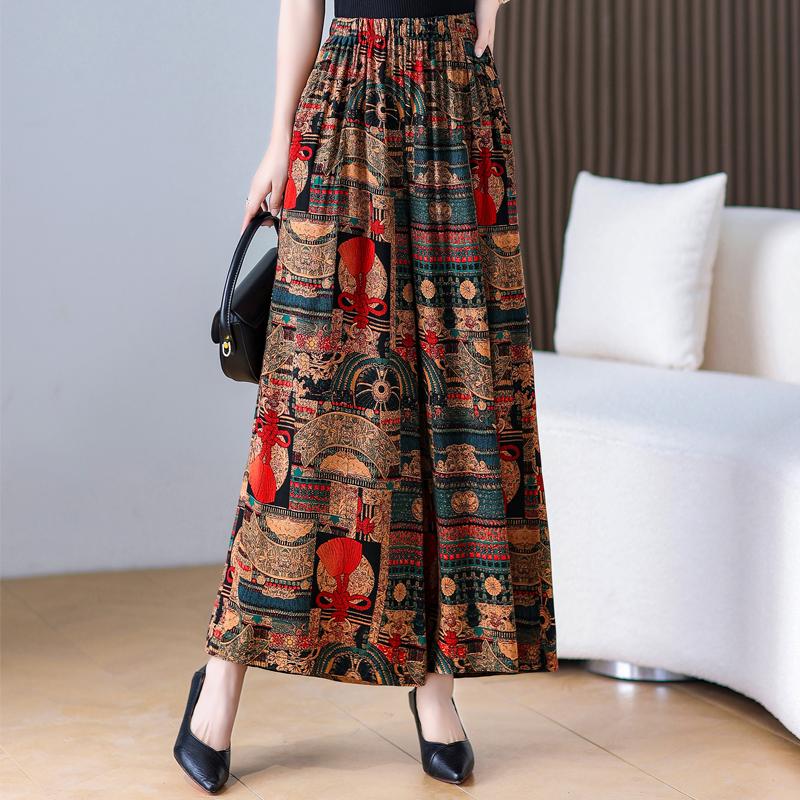 Summer Wide Leg Pants Women Clothes Casual Elastic Waist Plus Size High Waist Trousers Summer Bottoms
