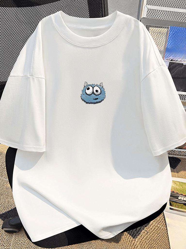 Cute Monster Print Short-Sleeve T-Shirt for Men, Simple Style Unisex Top