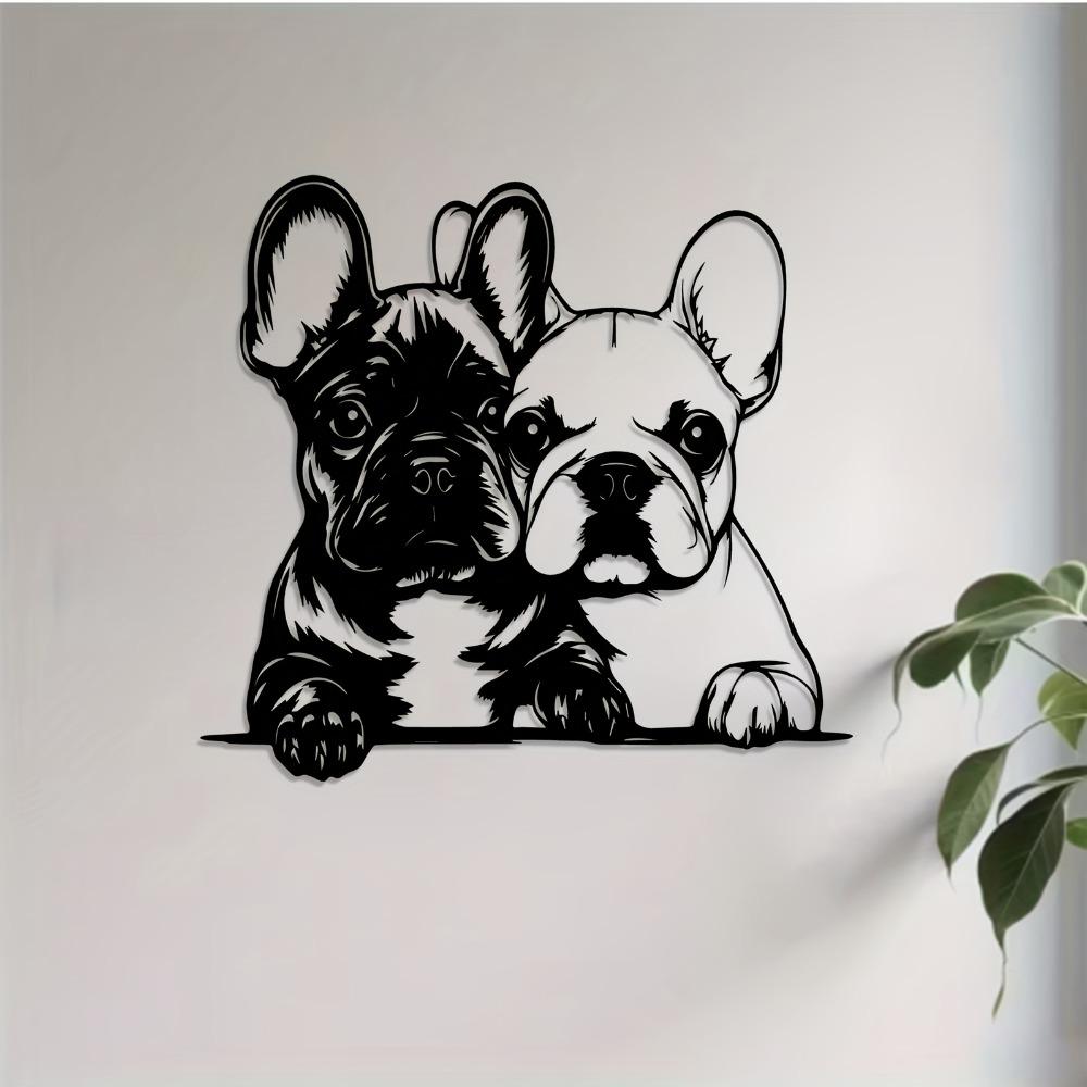 French Bulldog Pair Metal Wall Art, Adorable Statue Mural, Rust Resistant Indoor Outdoor Decor, Gift for New Year Easter Pet Lover