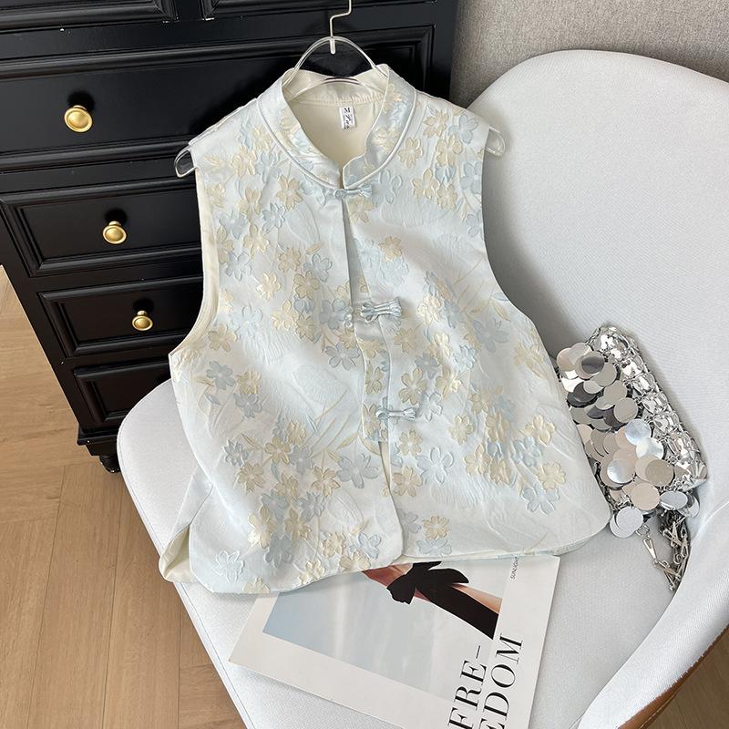 2025 new fashion high-end style vest jacquard stand-up collar buckle with simple temperament