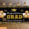 2D Congrats Grad Background, Black Gold Themed with "We Are So Proud of You" Party Backdrop