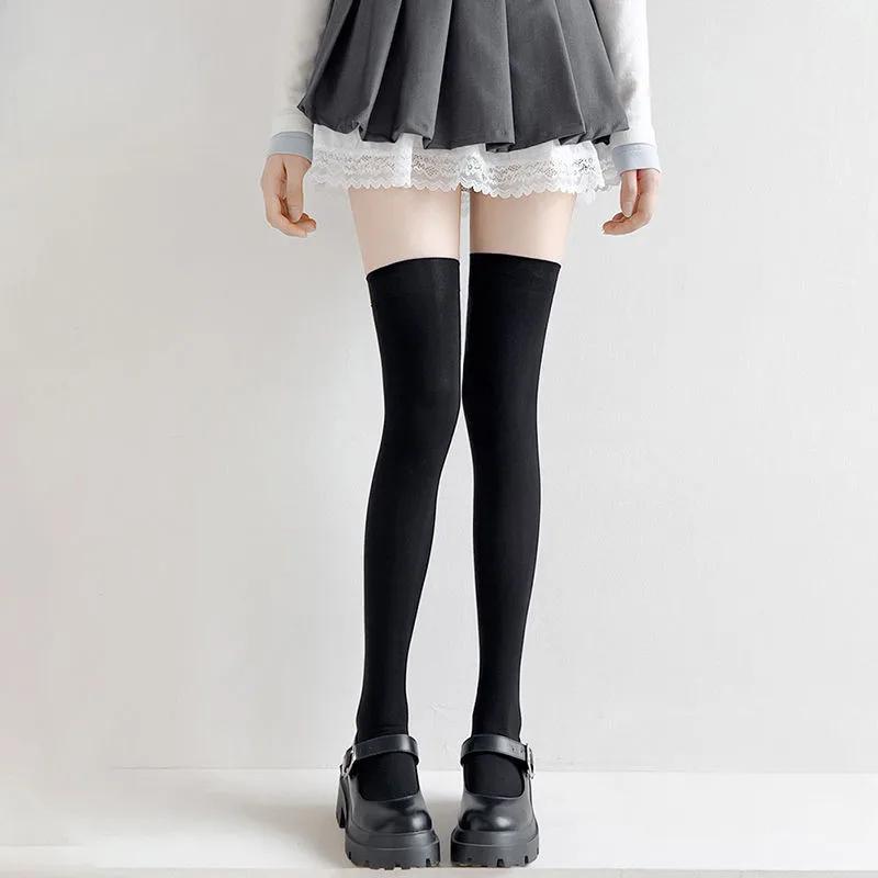 Women'S Sexy Solid Color Black White Thigh High Socks Cute Lolita Style Sweet Thin Leggings Velvet Soft Skin-Friendly Stockings