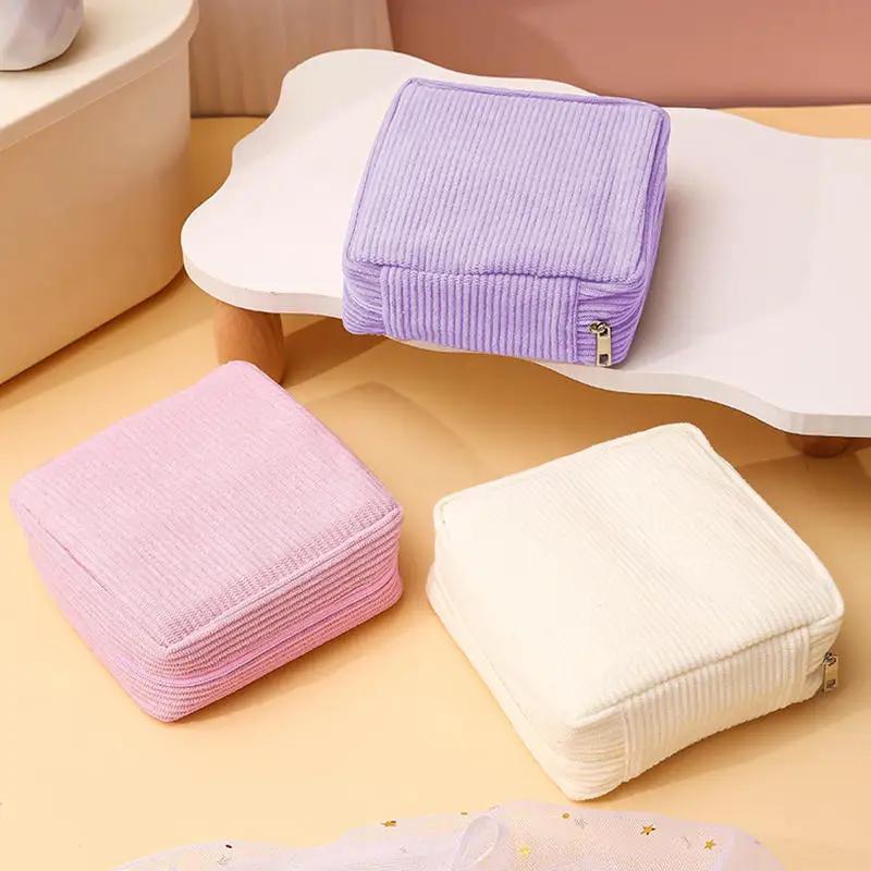 Corduroy Minimalist Travel Makeup Bag Portable Multifunctional Storage Bags Women's Large Capacity Sanitary Cotton Bag