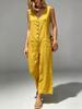 2026 Europäischer Ärmelloser Baumwoll-Leinen Jumpsuit mit weitem Bein und Taschen für Damen
