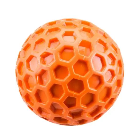 JTPAWS Indestructible Squeaky Blue Dog Ball Honeycomb Pattern Relieves Anxiety Cleans Teeth Interactive Chew Toy Aggressive