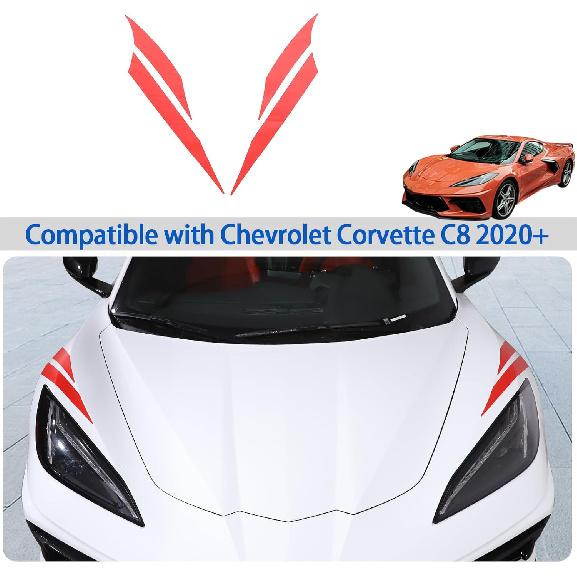 Front Headlight Decals Compatible with Chevrolet Corvette C8 2020-2026, Headlight Fender Stripes Sticker, Car Front Headlamp Decals Sticker