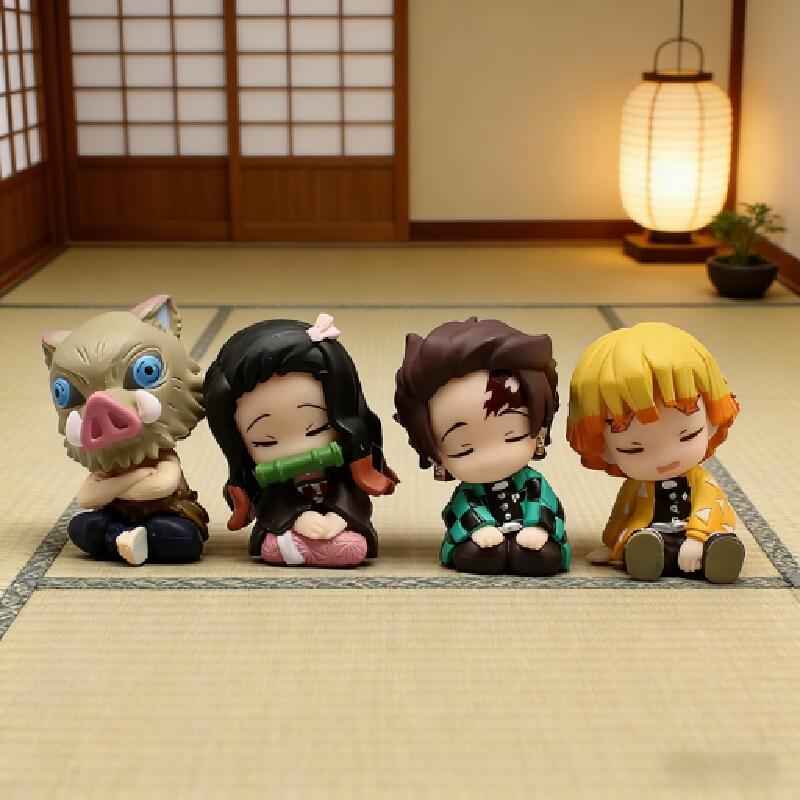 Demon Slayer 4Pcs Q Edition Kamado Tanjirou Nezuko Zenitsu Inosuke Sleep Desktop Decoration Toy Gift For Children