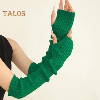1 Paar Herfst Winter Handschoenen Halfvinger Bedekking Gebreid Hoge Elasticiteit Antislip Over Elleboog Lengte Armwarmers Effen Kleur Armmouwen Warm Houden Winddicht