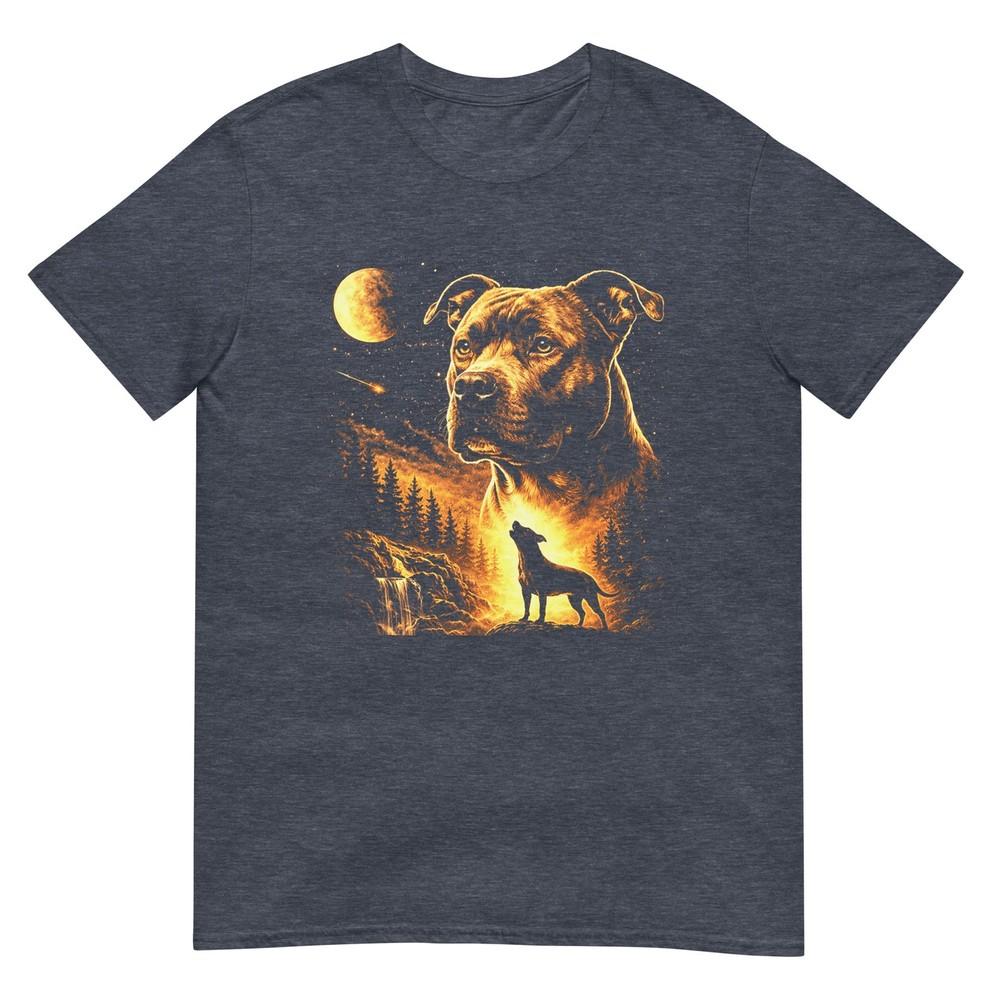 Pitbull Howling To The Moon Vintage Forest 90s Style TShirt