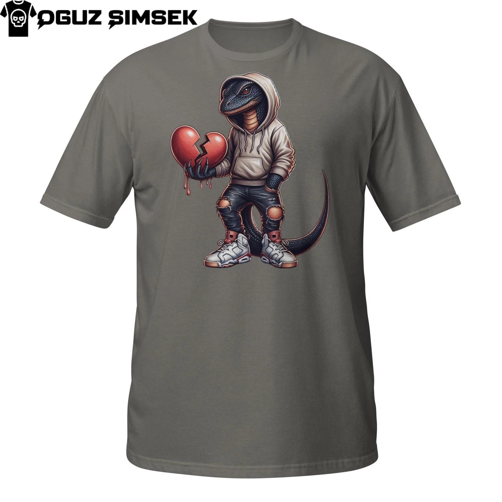Sad Lizard T-Shirt Mens Womens Tees Top – Urban Reptile Cartoon with Broken Heart Graphic Tee XL