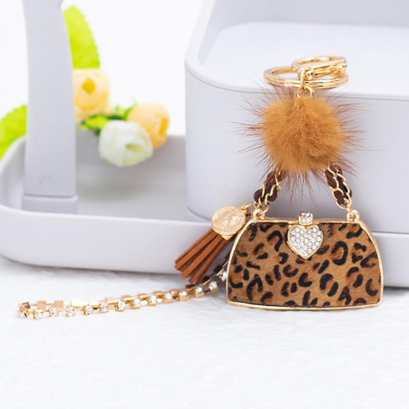 Chaveiro de Metal para Bolsa de Luxo Formato de Bolsa de Couro Feminino Charme de Alta Qualidade Decoração Suporta um Selo Bolsa de Couro Leopardo
