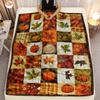 Autumn pumpkin leaf plaid pattern warm flannel blanket seasonal home decoration fall harvest theme cozy bedroom throw blanket