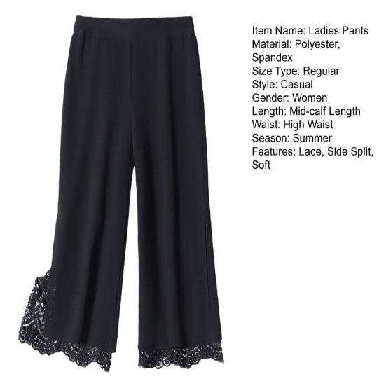 Pantaloni Corti da Donna Patchwork di Pizzo Tinta Unita Vita Alta Dritti Sottili Spacco Laterale Lunghezza a Metà Polpaccio Stile OL da Ufficio Pantaloni da Donna