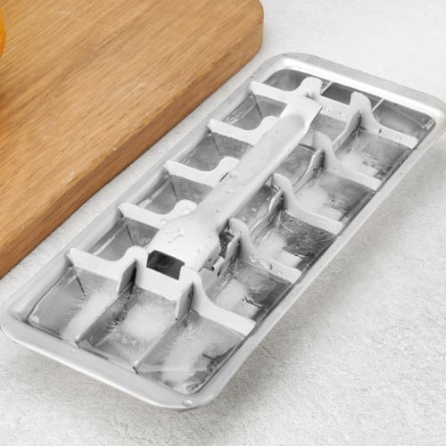 Lyanny Stainless Steel Ice Maker with Lever, 2-in-1 Stainless Steel Ice Maker and Ice Cracker, 18-Slot Ice Tray for Freezing, Metal Ice Cubes, Metal I