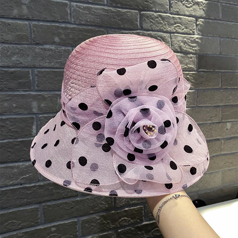 Spring and summer women's hats new fashion flower polka dot sunscreen sun hats versatile elegant sunshade basin hats