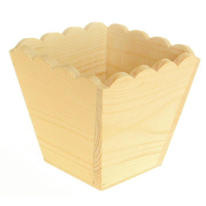 Wooden Flower Pot with Wavy Edges 11 X 11 X 10 Cm