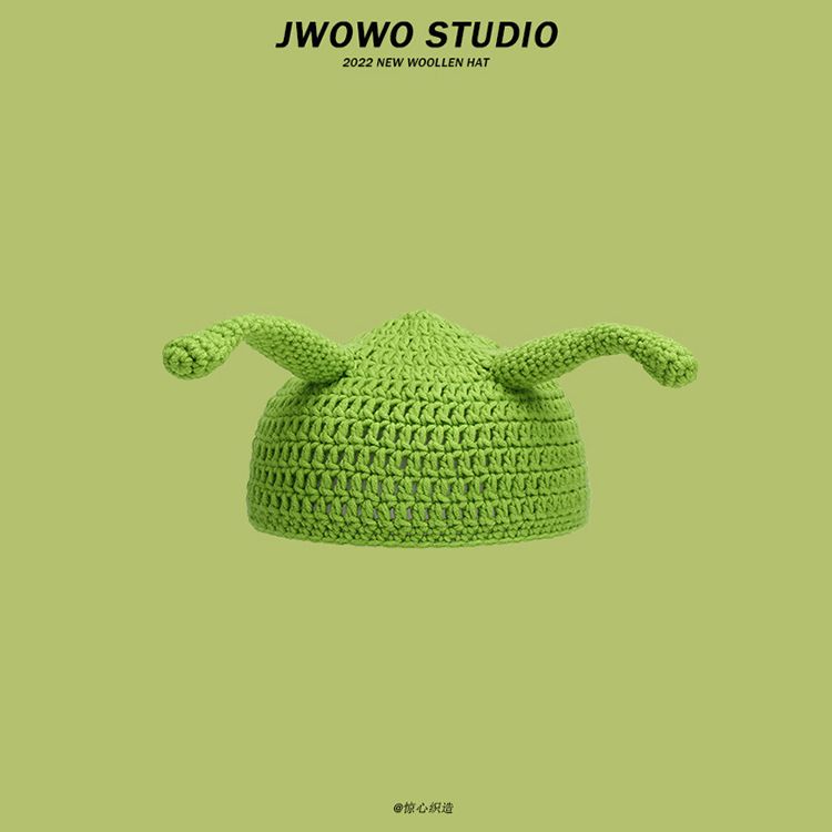 Pullover hat green female autumn and winter warm cute cartoon wool hat male
