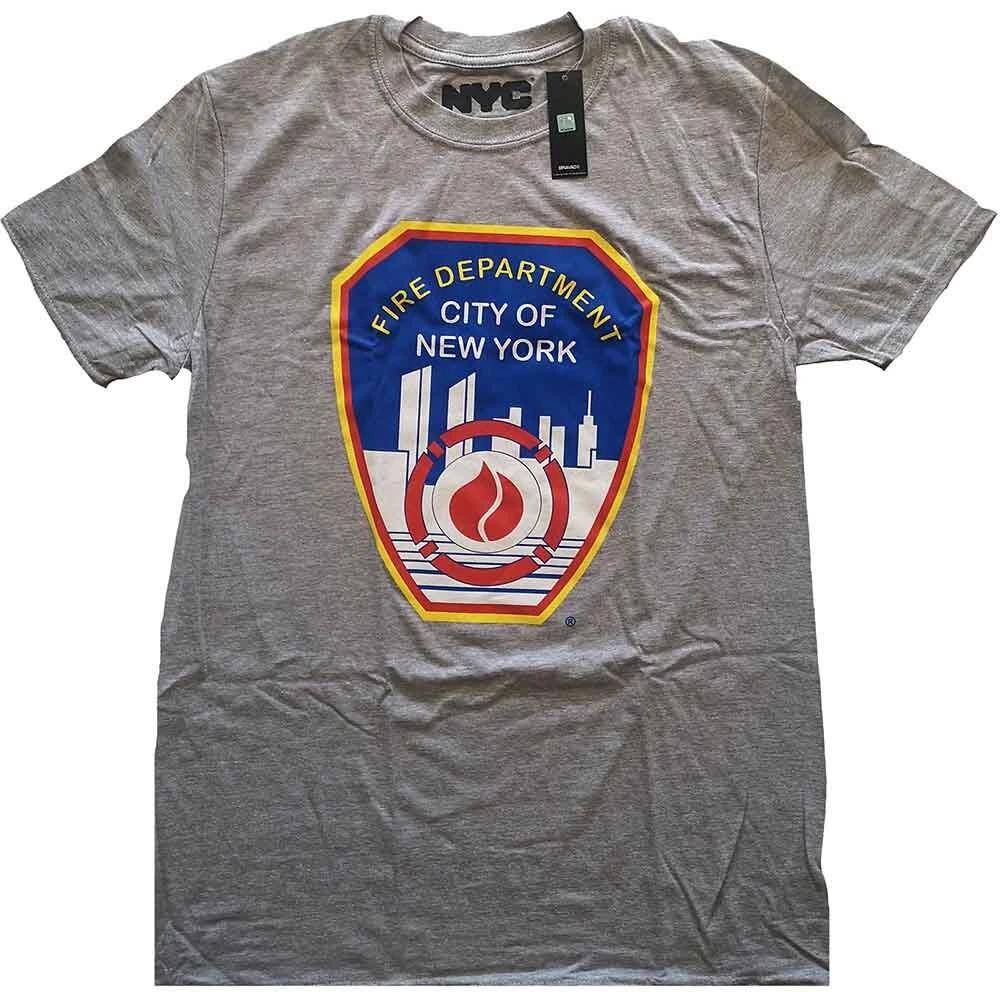 New York City T Shirt Fire Dept Badge Official Mens Grey S S