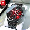 OLEVS Men Quartz Watch Car Wheel Rim Hub Dial Male Wristwatch Cool Man Black Red Waterproof Watches Full Steel Relogio Masculino