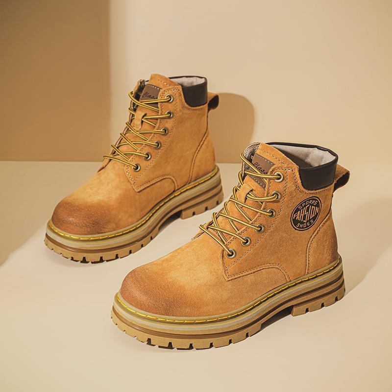 Fashion Lace-Up Men Winter Plush Snow Boots New Stylish Male Shoes High Quality Men's Low Top Boots Leather for Men Motorcycle Boots