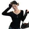 T Shirt For Women Oversize V Neck Long Sleeve With Embroidery For Casual And Yoga