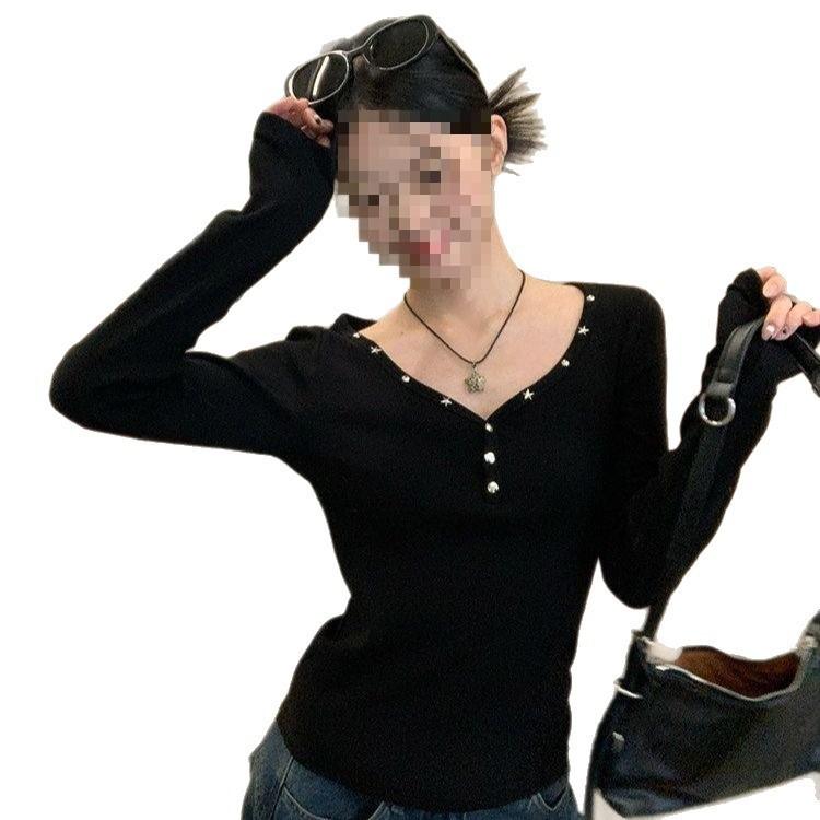 T Shirt For Women Oversize V Neck Long Sleeve With Embroidery For Casual And Yoga
