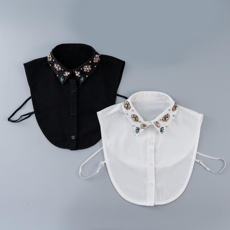 Soft Polyester Detachable Collar With Rhinestones Decors Half Shirt Blouse Top Suitable For Various Occasion Easy Care
