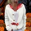 Women's Halloween Print Long Sleeve Knit Cardigan Button Up Sweater Lightweight Casual Outerwear for Fall and Winter