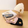 Korean style Cute Bear Woolen Hats with Labels for Autumn and Winter Plush and Thickened Warm Knitted Hats for Children and Cold Hats