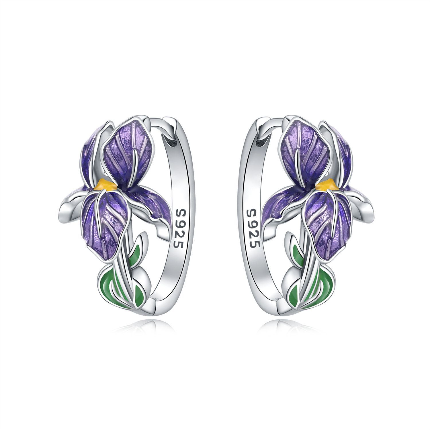 

925 Silver Hoop Earrings Hypoallergenic Purple Flowers Series Earring Jewelry For Women Fine Wedding Party Gifts