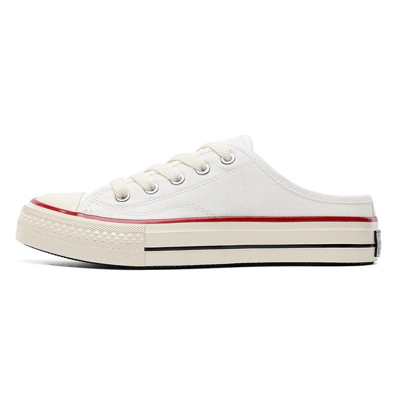 Men s 2025 Summer Half-Covered Canvas Slip-On Shoes - Korean Style, Versatile, Lazy, No Heel, White. 37