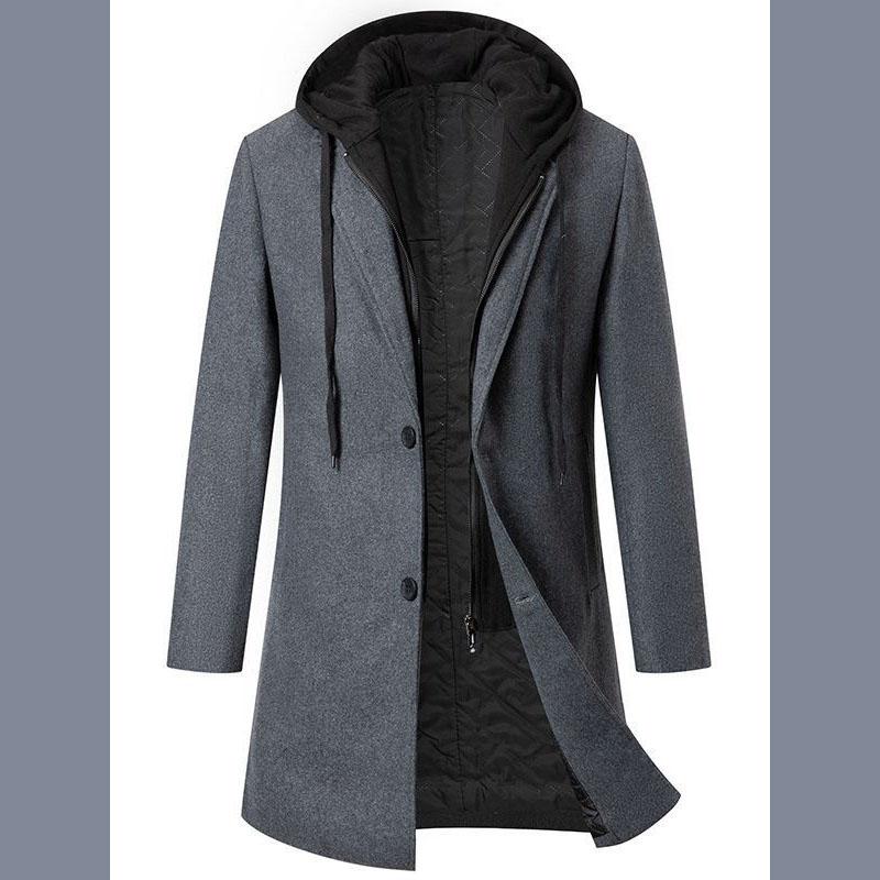 Luxury Business Casual Two-piece Illusion Padded Hooded Woolen Overcoat Autumn/winter High-end Men's Fleece Jacket