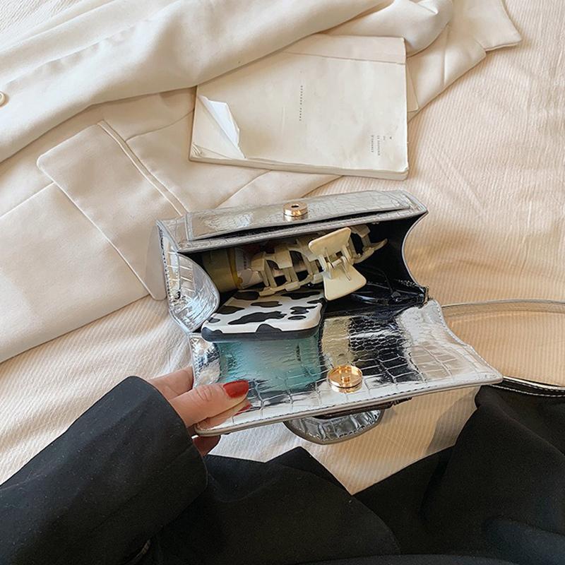 Patent Leather Handheld Small Square Bag 2024 New Texture Stone Pattern Single Shoulder Fashionable Crossbody Bag for Women