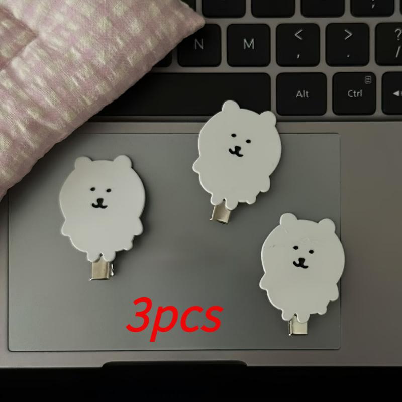 3pcs Cute White Bear Hair Clips for Women & s - Adorable Fluffy Design with Black Eyes,