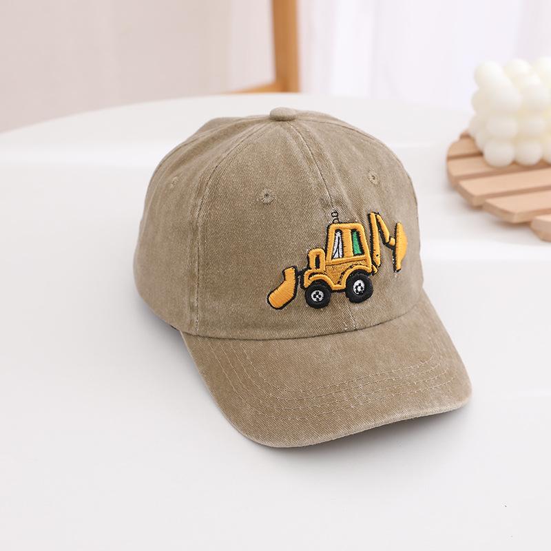 Cute Cartoon Excavator Kids Baseball Cap Cute Washed Cotton Sun Hat for Boys Girls Summer Embroidery Children Hats