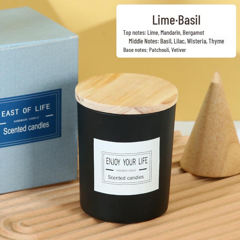 Frosted Glass Scented Candle with Wooden Lid – Handmade Soy Wax for Home Decor & Birthday Party Favors