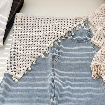 Bohemian Tassel Knitted Triangle Scarf Exotic Countryside Style Crochet Flower Scarves Scarf Accessories White