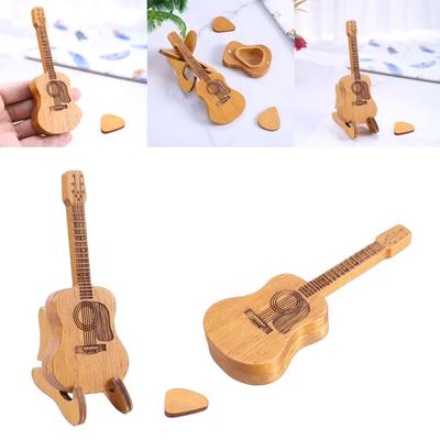 Guitar Shape Wooden Pick Box Lightweight Pick Box Storage Cases with Guitar Pick Stand Musical Instrument Accessory