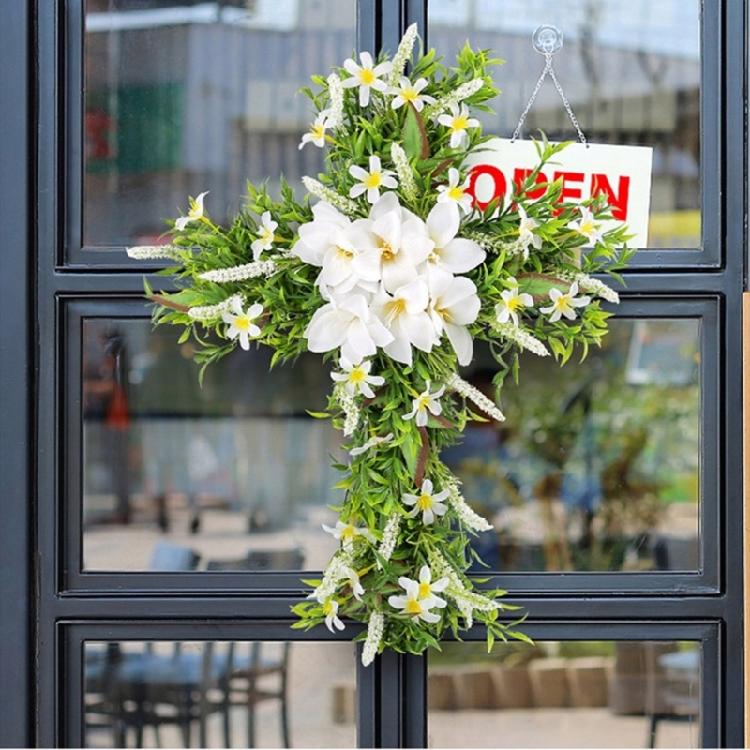 Easter Wreath Cross Door Sign Christian Floral Easter Decor for Front Door Porch