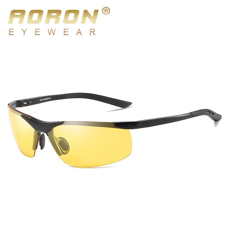 

Мужские поляризационные солнцезащитные очки в алюминиевой магниевой оправе, уличные антибликовые очки классического дизайна, очки-пилоты с УФ-защитой, очки для вождения, очки чёрный/жёлтый