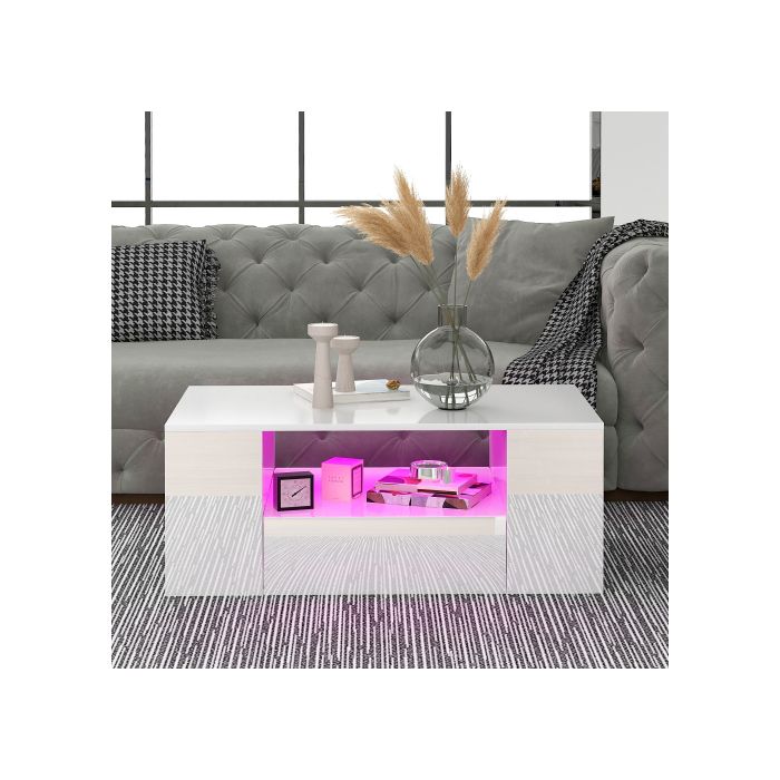 Konferenční stolek - MUVOE - Moderní - 2 zásuvky - 2 police - RGB LED