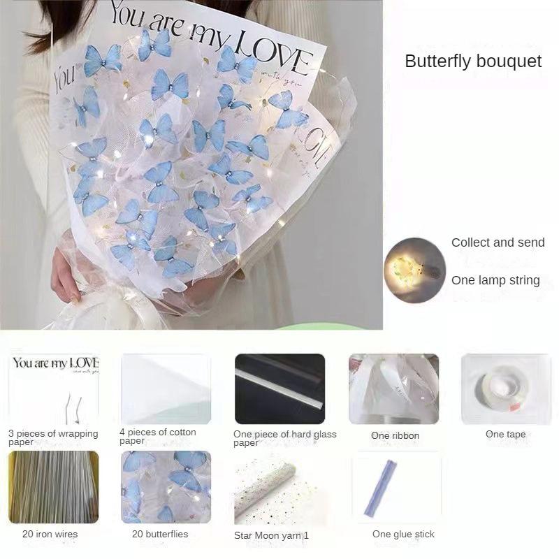 Butterfly Bouquet DIY Handmade Material Bag for Girlfriends Birthday Gift High-end Feeling Girls Table Decoration for Wedding