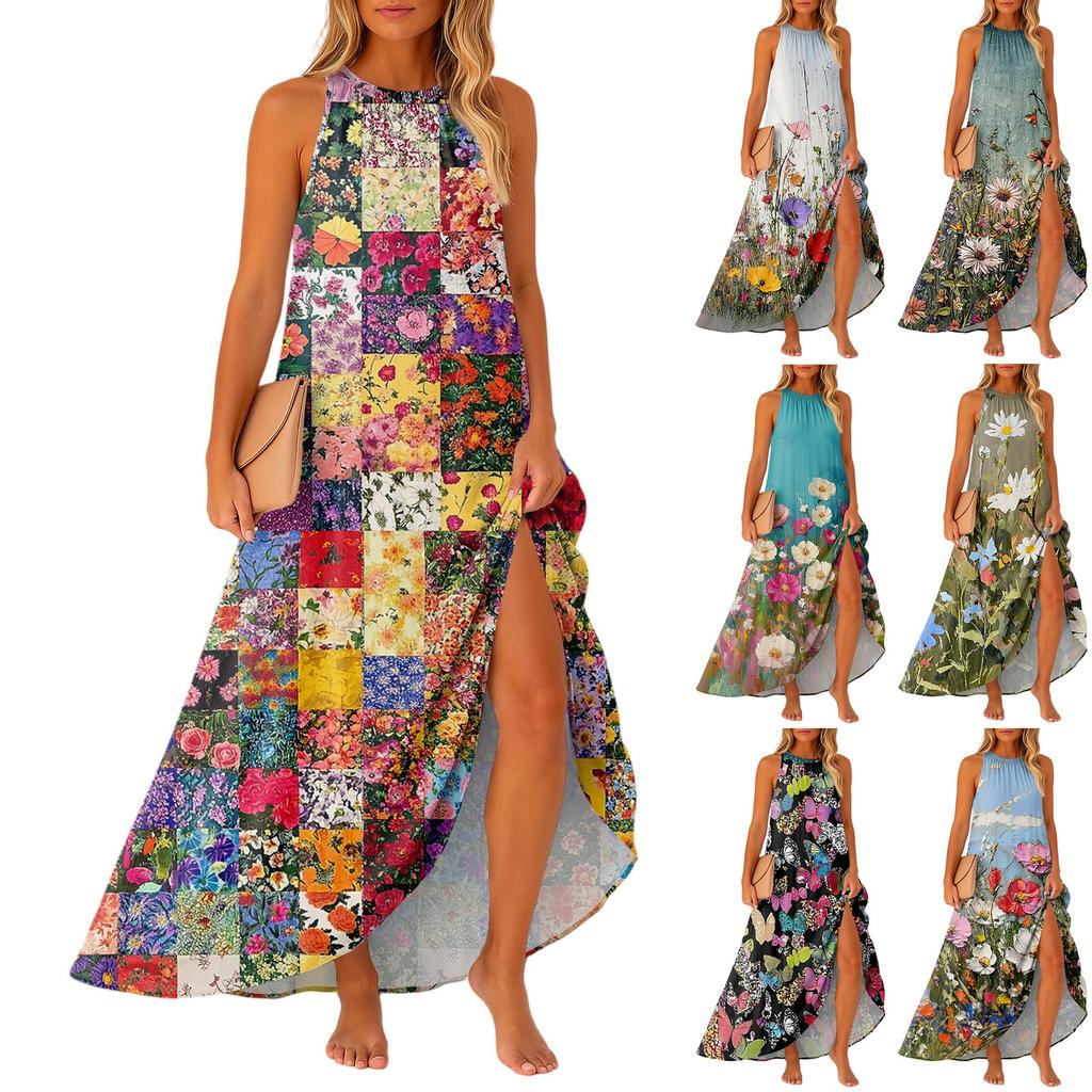 Women's Casual And Fashionable Round-neck Sleeveless Mid Length Dress