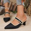 Black  High Heels Women Pumps Sexy Pointed Toe Stilettos 2025 Summer Breathable Mules Shoes Laides Vintage Slippers