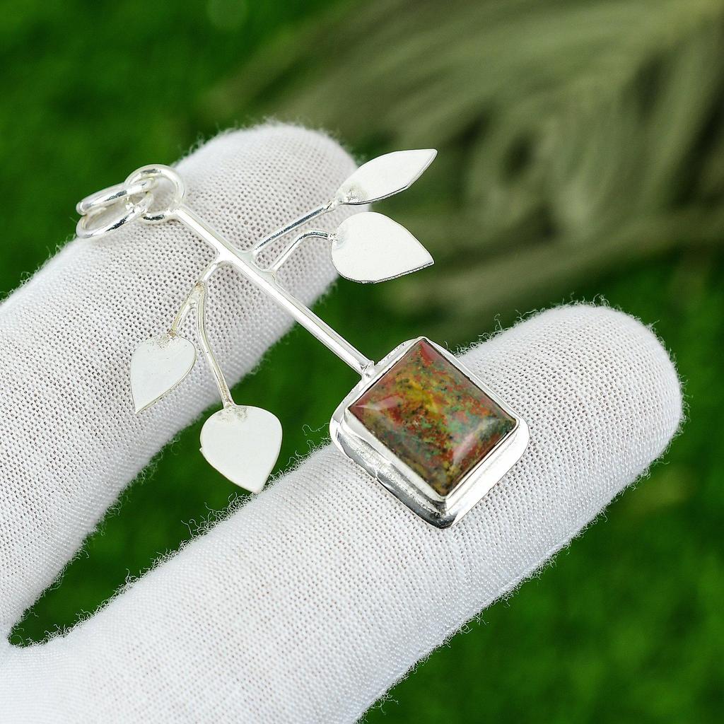Birthday Gift For Her Natural Unakite Gemstone Pendant 925 Sterling Silver