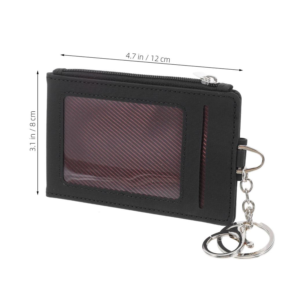 PU Card Holder Keychain Wallet for Work Ids Business Cards Bus Pass Waterproof Keyring Small Credit Card Case Badge Sleeve