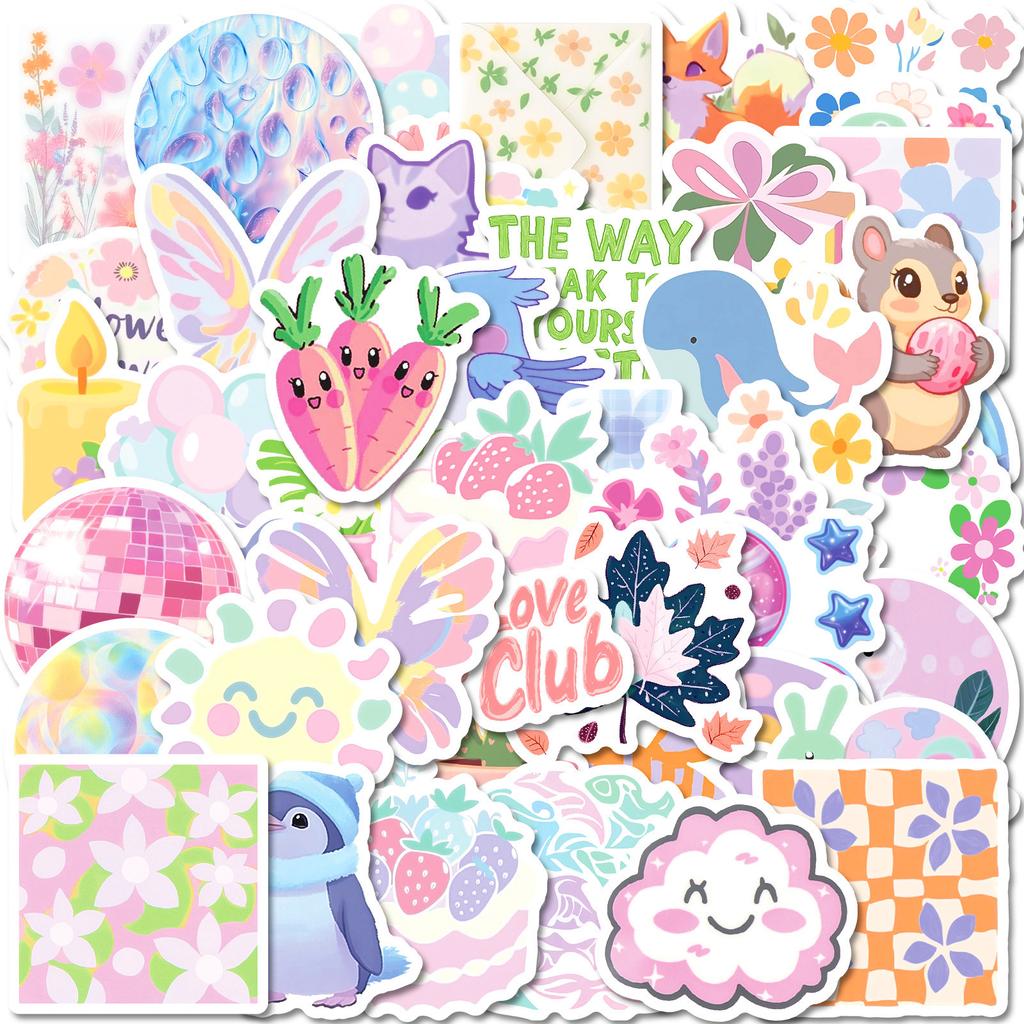 50 Small Fresh Pastel Flowers Graffiti Stickers Suitcase Water Cup Mobile Phone Case Guitar Speaker Waterproof Pp Stickers