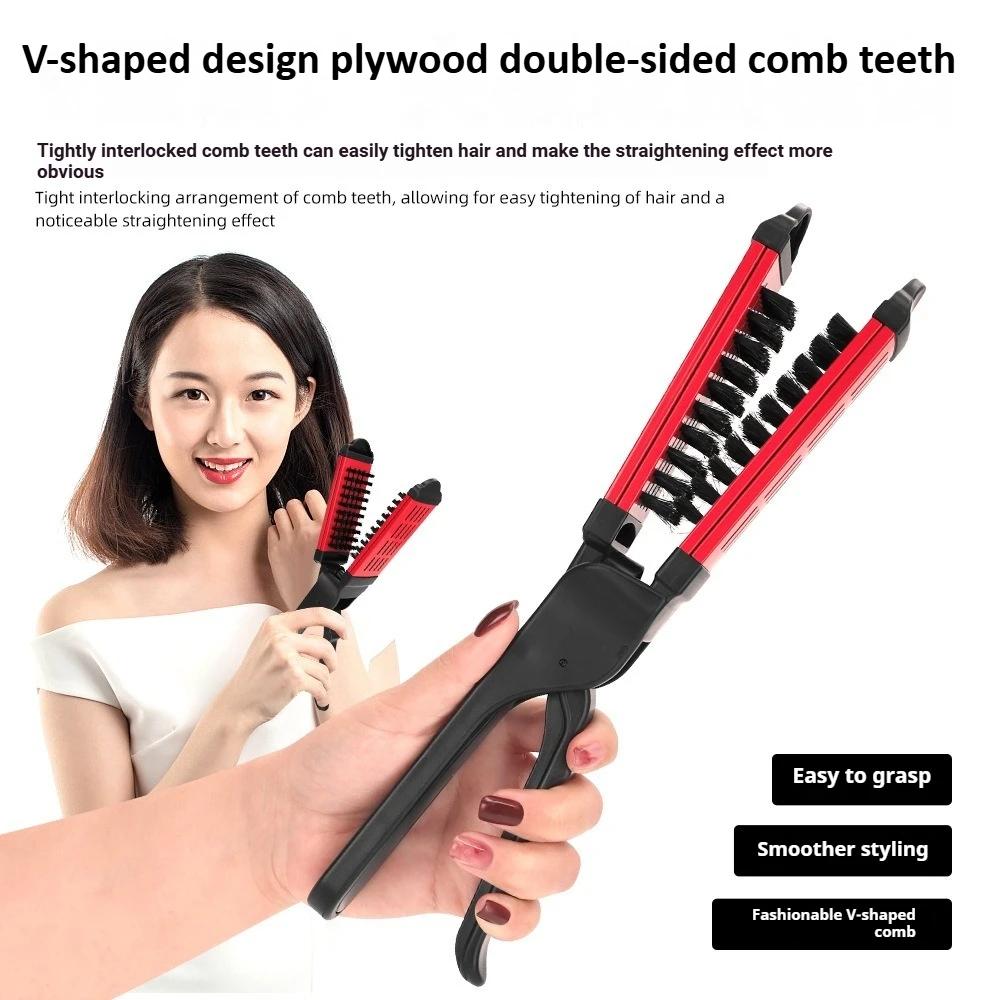 Women Splint Clamp Combs Double Sided V Brush Natural Ceramic Plywood Straightening Comb Women Styling Tools Hair Straightener