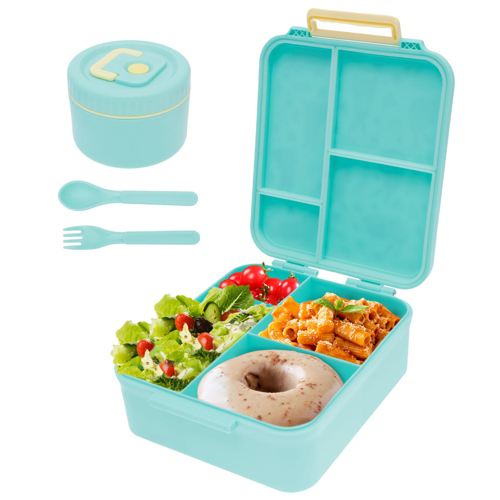 

Stainless steel four compartment lunch box outdoor lunch box with soup bowl knife and fork suitable for children and students зелёный